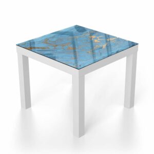 Salontafel 55x55 Goud en Blauw Marmer