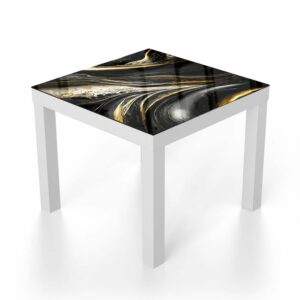 Salontafel 55x55 Abstracte Goud en Zwart Marmer