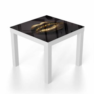 Salontafel 55x55 Gouden lippen op zwarte achtergrond