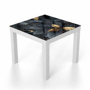 Salontafel 55x55 Zwart/Goud Gebladerte Patroon