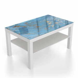 Salontafel 90x55 Goud en Blauw Marmer