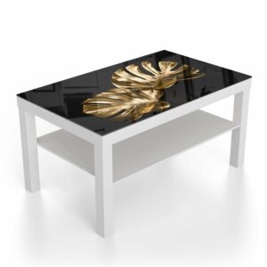 Salontafel 90x55 Luxueuze Gouden Monstera Bladeren