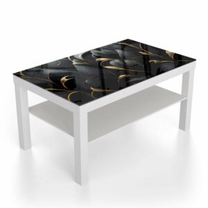 Salontafel 90x55 Luxe Zwarte en Gouden Bloemenpatroon