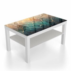 Salontafel 90x55 Blauw-Goud Bloemenmarmer