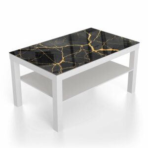 Salontafel 90x55 Gouden Aders In Zwart Marmer