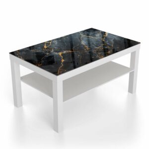 Salontafel 90x55 Vloeiende Kunst Marmer Zwart/Goud