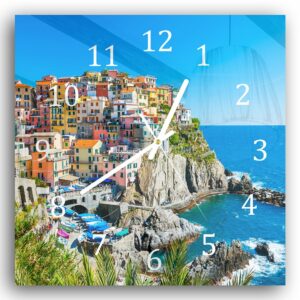 Wandklok 30x30 Kleurrijk Cinque Terre aan de Kust