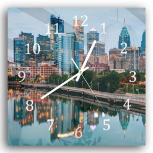 Wandklok 30x30 Philadelphia Skyline bij Nacht