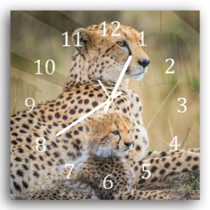 Wandklok 30x30 Cheetah met Pup