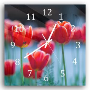 Wandklok 30x30 Rode Tulpen