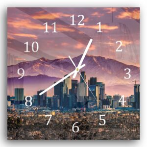 Wandklok 30x30 Los Angeles Skyline bij Zonsondergang