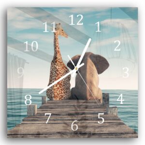 Wandklok 30x30 Giraffe en Olifant