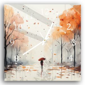 Wandklok 30x30 Waterverf Schilderij van Herfst Park