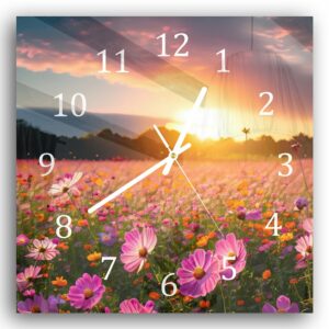 Wandklok 30x30 Zomerbloemen bij Zonsondergang