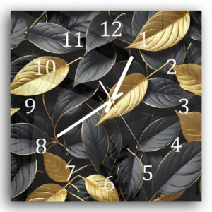 Wandklok 30x30 Goud/Zwart Blader Patroon