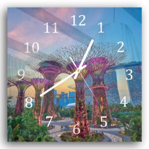 Wandklok 30x30 Zonsondergang in Singapore