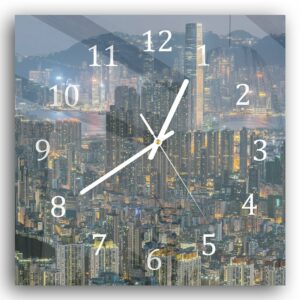 Wandklok 30x30 Hong Kong in de Nacht