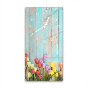 Wandklok 30x60 Tulpen tegen Vintage Hout