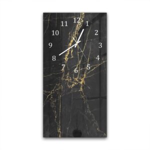 Wandklok 30x60 Elegante Zwart-Gouden Marmer