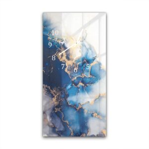 Wandklok 30x60 Luxe Blauw-Goud Marmer