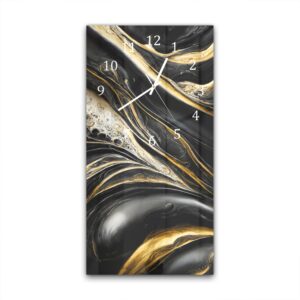 Wandklok 30x60 Abstracte Goud en Zwart Marmer