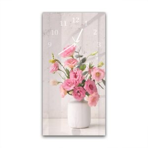 Wandklok 30x60 Roze Eustoma in Witte Vaas