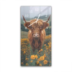 Wandklok 30x60 Schotse Hooglander Tussen Bloemen