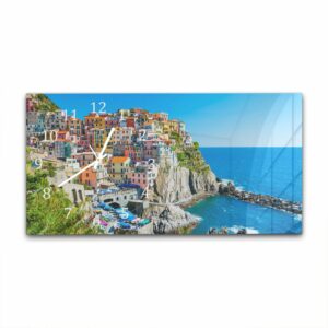 Wandklok 60x30 Kleurrijk Cinque Terre aan de Kust