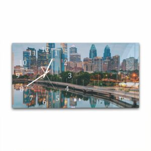 Wandklok 60x30 Philadelphia Skyline bij Nacht