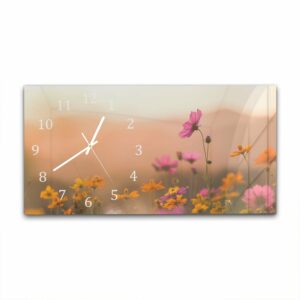 Wandklok 60x30 Kleurrijke Bloemen bij Zonsondergang