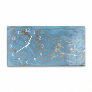 Wandklok 60x30 Goud en Blauw Marmer