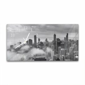 Wandklok 60x30 Chicago Skyline in de Mist