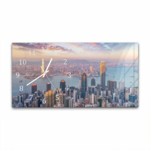 Wandklok 60x30 Hong Kong Skyline