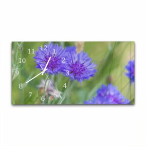 Wandklok 60x30 Felblauw/paarse Korenbloemen