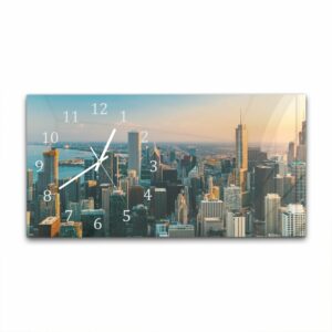 Wandklok 60x30 Chicago Skyline bij Zonsondergang