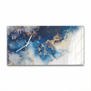 Wandklok 60x30 Luxe Blauw-Goud Marmer