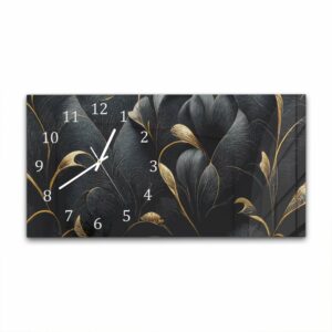 Wandklok 60x30 Luxe Zwarte en Gouden Bloemenpatroon