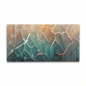 Wandklok 60x30 Blauw-Goud Bloemenmarmer