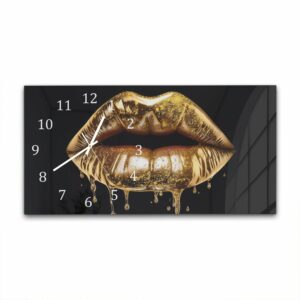 Wandklok 60x30 Gouden Druipende Lippen