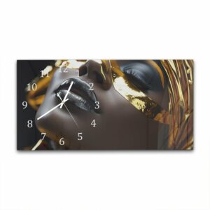 Wandklok 60x30 Zwart gezicht met goude makeup