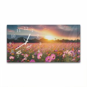 Wandklok 60x30 Zomerbloemen bij Zonsondergang