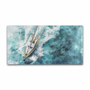 Wandklok 60x30 Waterverf Schilderij Zeilboot